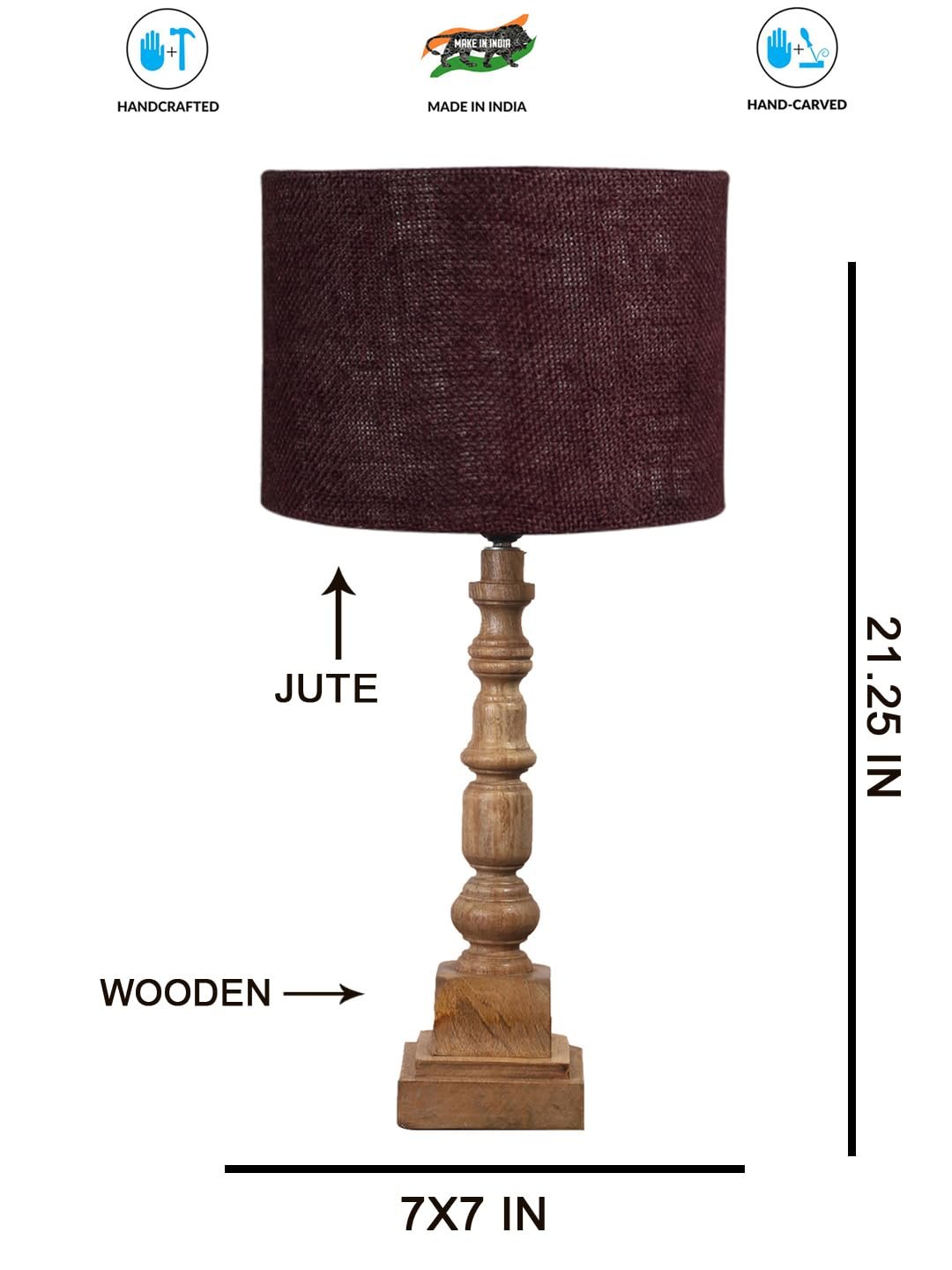 Brown Jute Table Lamp with Wooden Natural Base - Height 21.25 Inches/Without Bulb | for Living Room, Bedroom Decoration, Home Decor, Gifting | Decorative Bedside & Desk Table Lamp