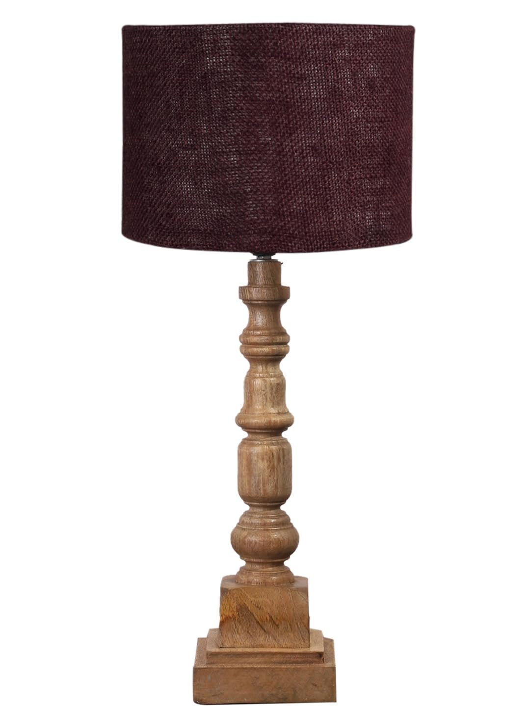 Brown Jute Table Lamp with Wooden Natural Base - Height 21.25 Inches/Without Bulb | for Living Room, Bedroom Decoration, Home Decor, Gifting | Decorative Bedside & Desk Table Lamp