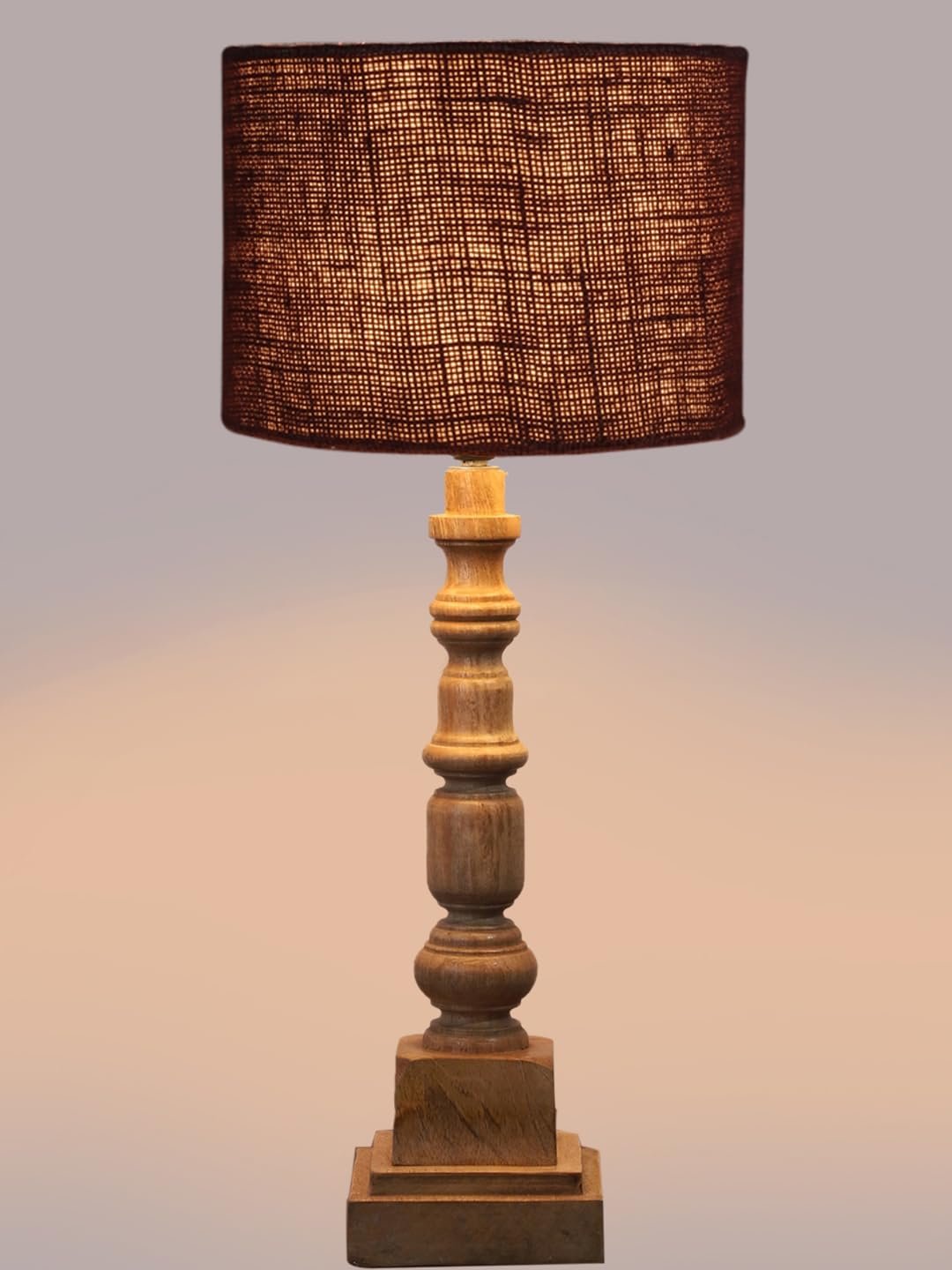 Brown Jute Table Lamp with Wooden Natural Base - Height 21.25 Inches/Without Bulb | for Living Room, Bedroom Decoration, Home Decor, Gifting | Decorative Bedside & Desk Table Lamp