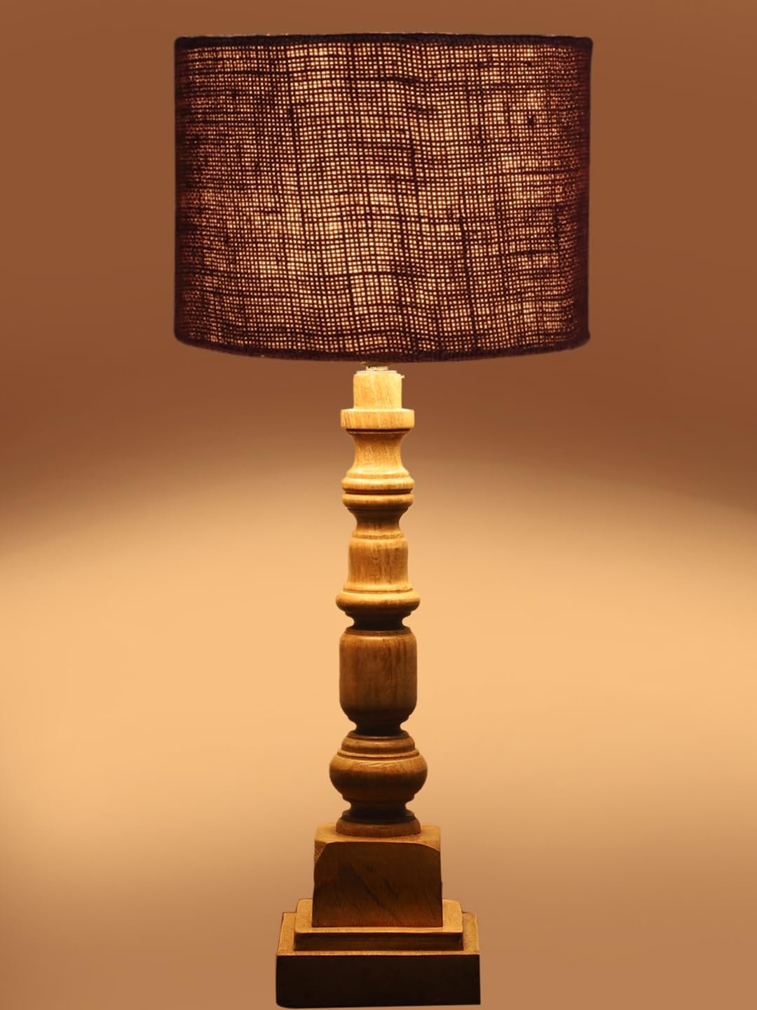 Brown Jute Table Lamp with Wooden Natural Base - Height 21.25 Inches/Without Bulb | for Living Room, Bedroom Decoration, Home Decor, Gifting | Decorative Bedside & Desk Table Lamp