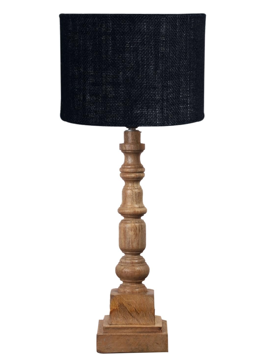 Black Jute Table Lamp with Wooden Natural Base - Height 21.25 Inches/Without Bulb | for Living Room, Bedroom Decoration, Home Decor, Gifting | Decorative Bedside & Desk Table Lamp