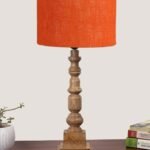 Orange Jute Table Lamp with Wooden Natural Base – Height 21.25 Inches/Without Bulb | for Living Room, Bedroom Decoration, Home Decor, Gifting | Decorative Bedside & Desk Table Lamp