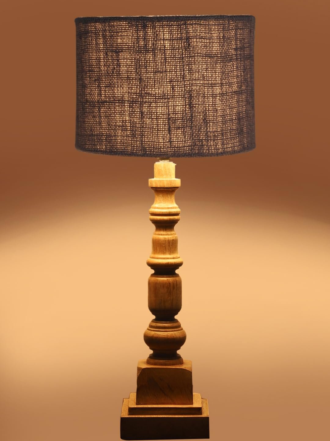 Grey Jute Table Lamp with Wooden Natural Base - Height 21.25 Inches/Without Bulb | for Living Room, Bedroom Decoration, Home Decor, Gifting | Decorative Bedside & Desk Table Lamp