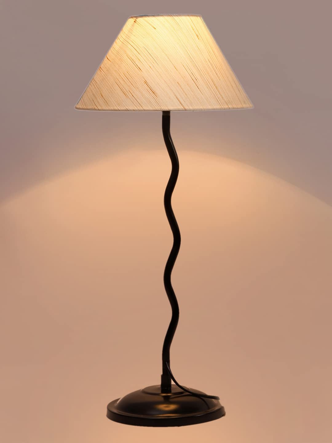 Off-White Cotton Zig zag Table lamp with Iron Base (AE01)