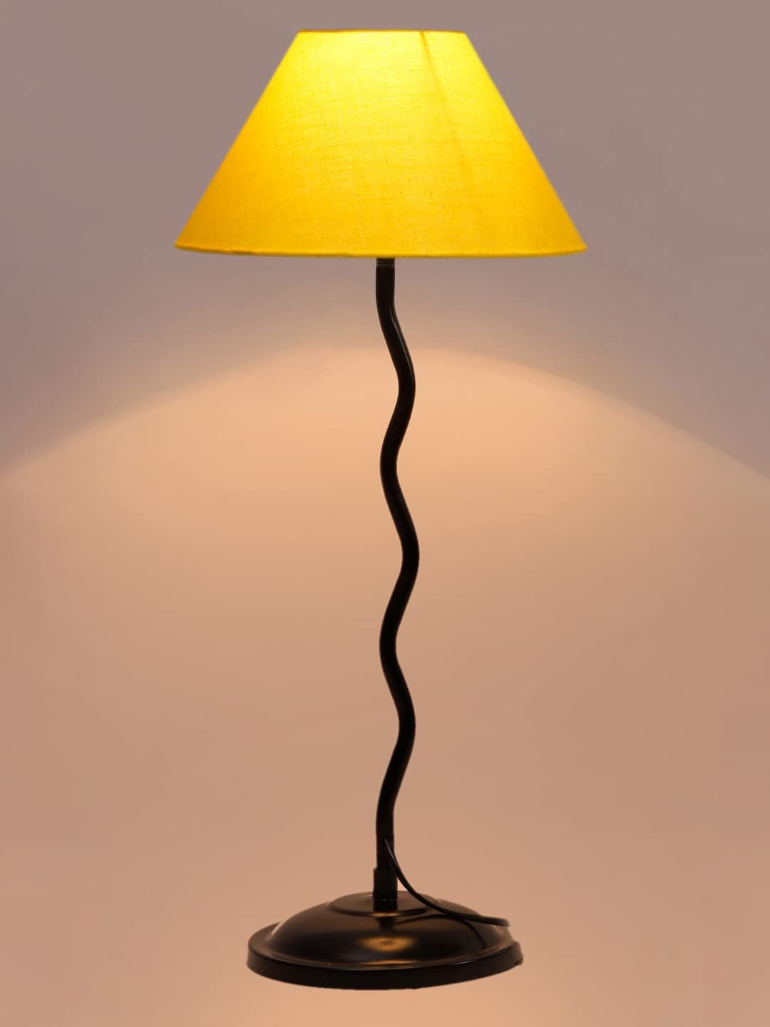 Yellow Cotton Zig zag Table lamp with Iron Base (AE)