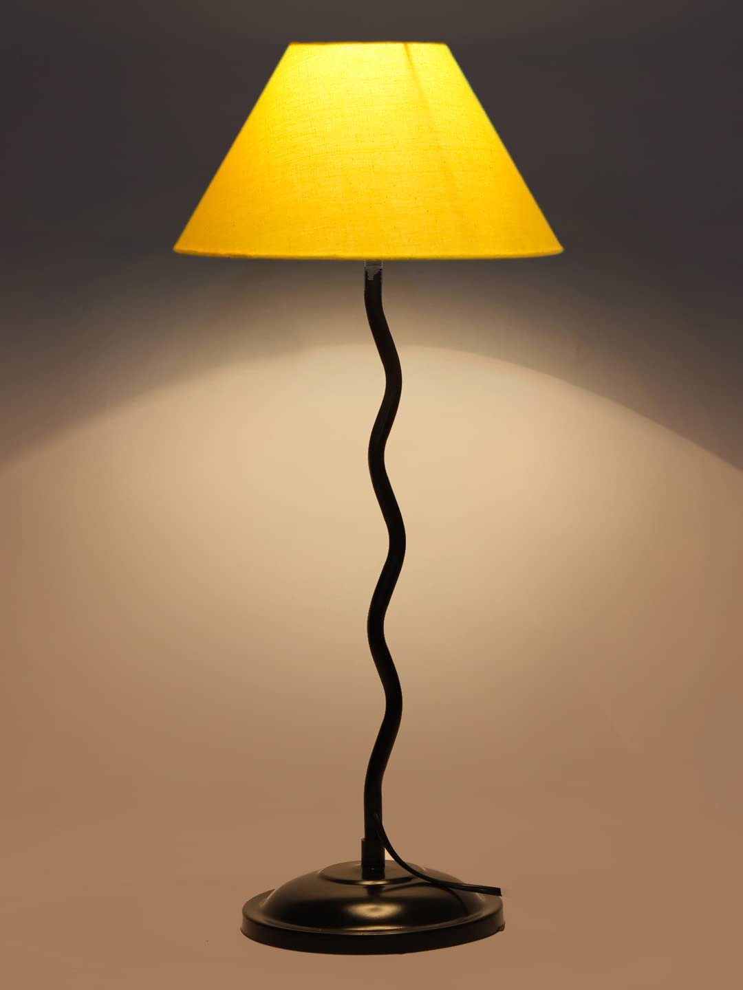 Yellow Cotton Zig zag Table lamp with Iron Base (AE)
