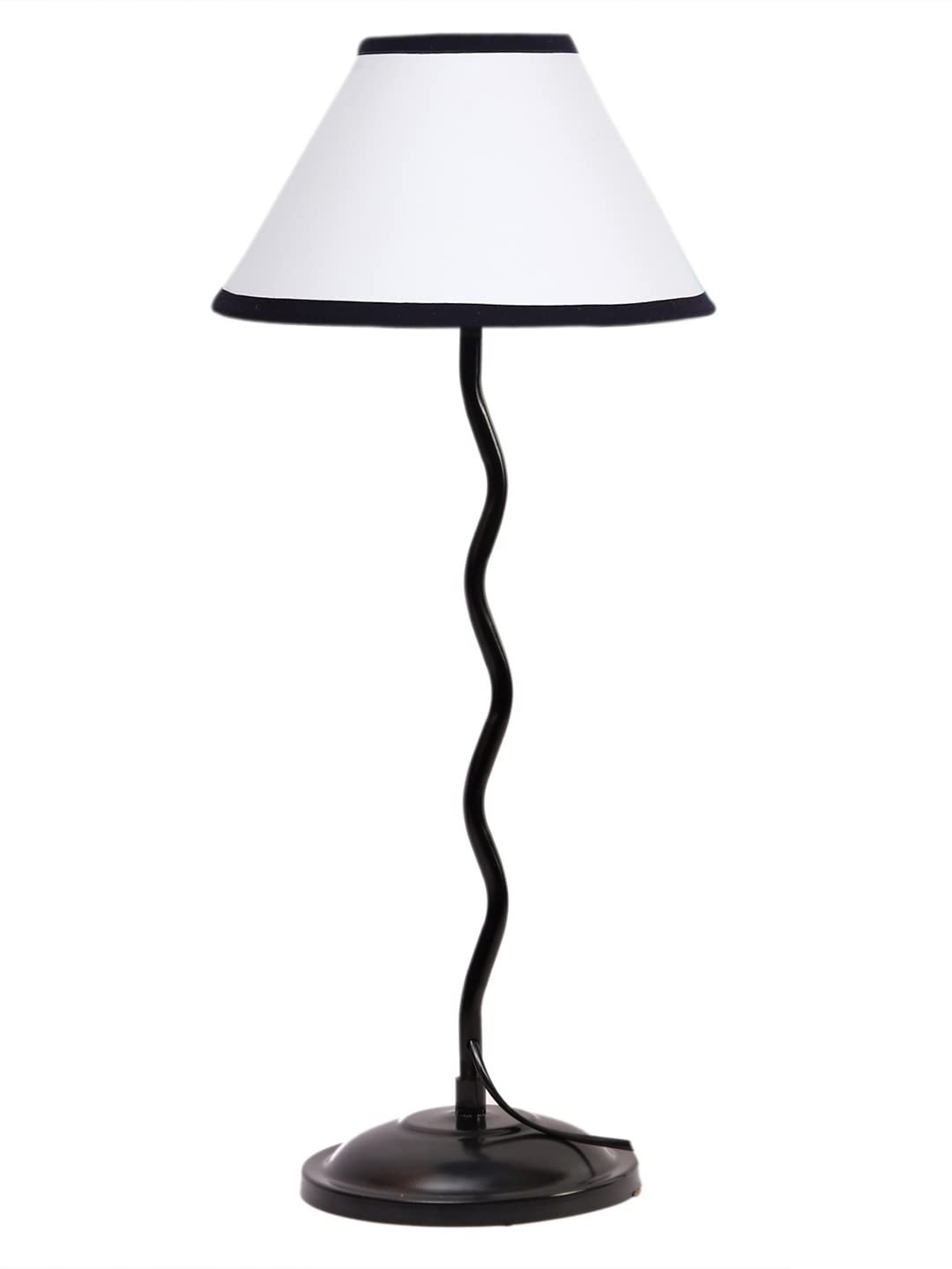 White & Black Cotton Zig zag Table lamp with Iron Base (AE07)