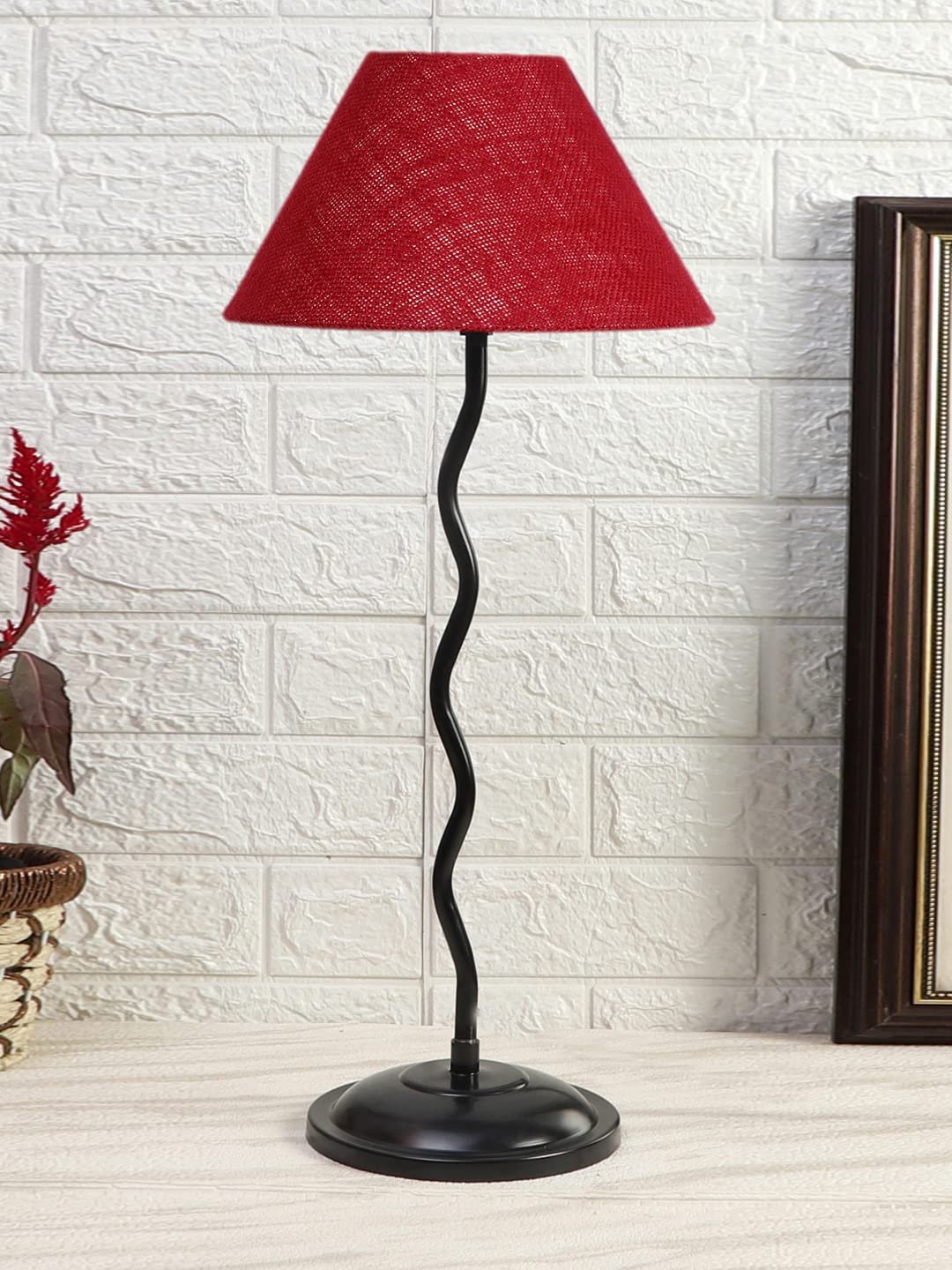 Maroon Jute Zig zag Table lamp with Iron Base (AE10)