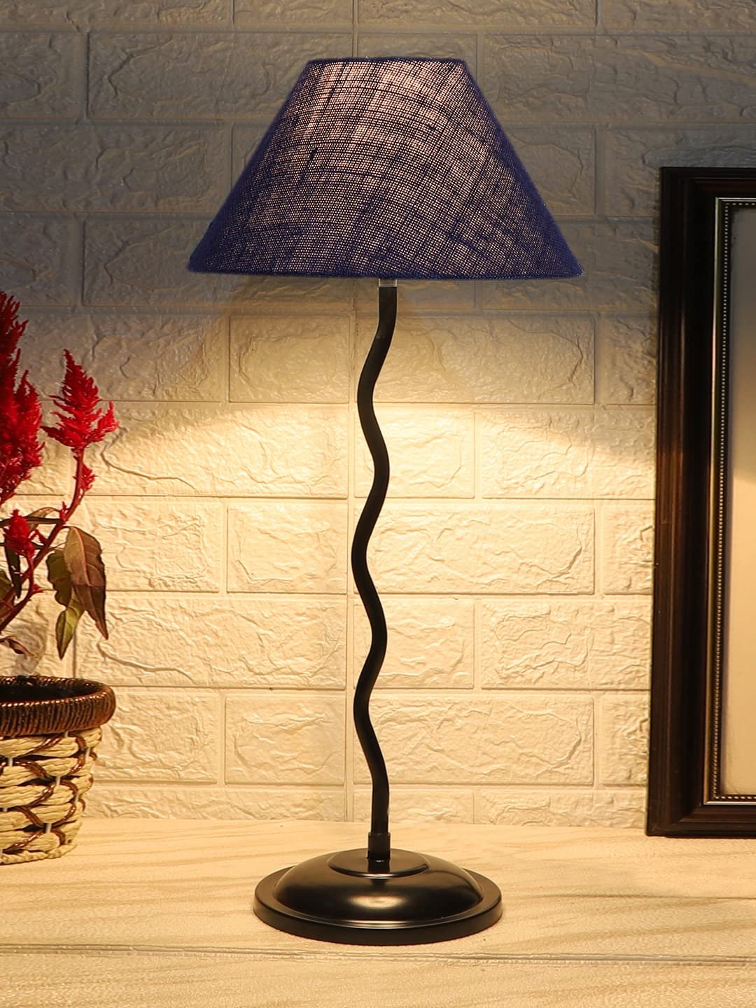 Blue Jute Zig zag Table lamp with Iron Base (AE11)