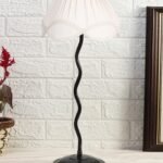 Vintage Off-White Cotton Zig Zag Table lamp with Iron Base (AE15)