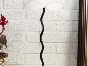 Vintage Off-White Cotton Zig Zag Table lamp with Iron Base (AE15)