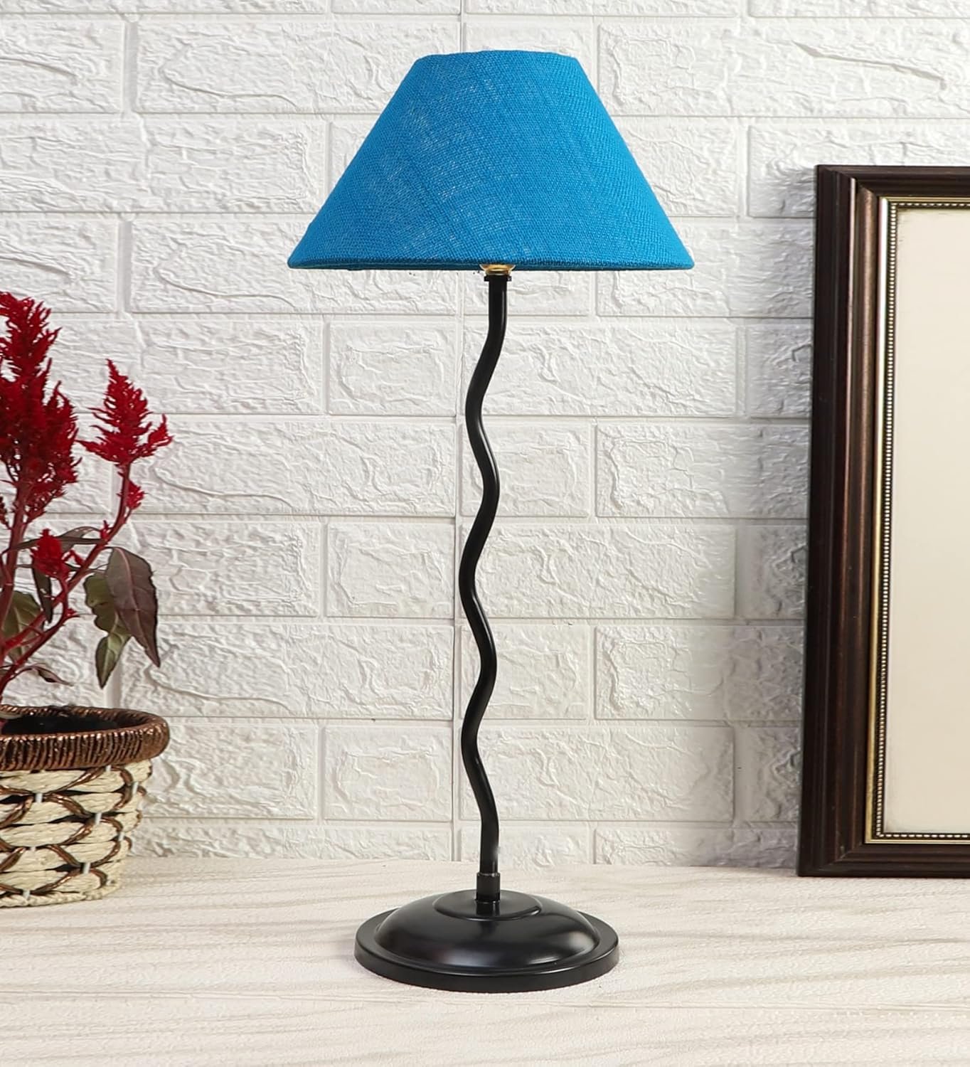 Turquoise Jute Zig Zag Table lamp with Iron Base (AE19)
