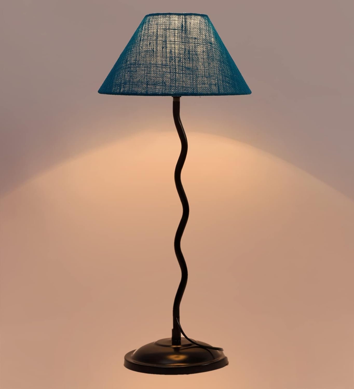 Turquoise Jute Zig Zag Table lamp with Iron Base (AE19)