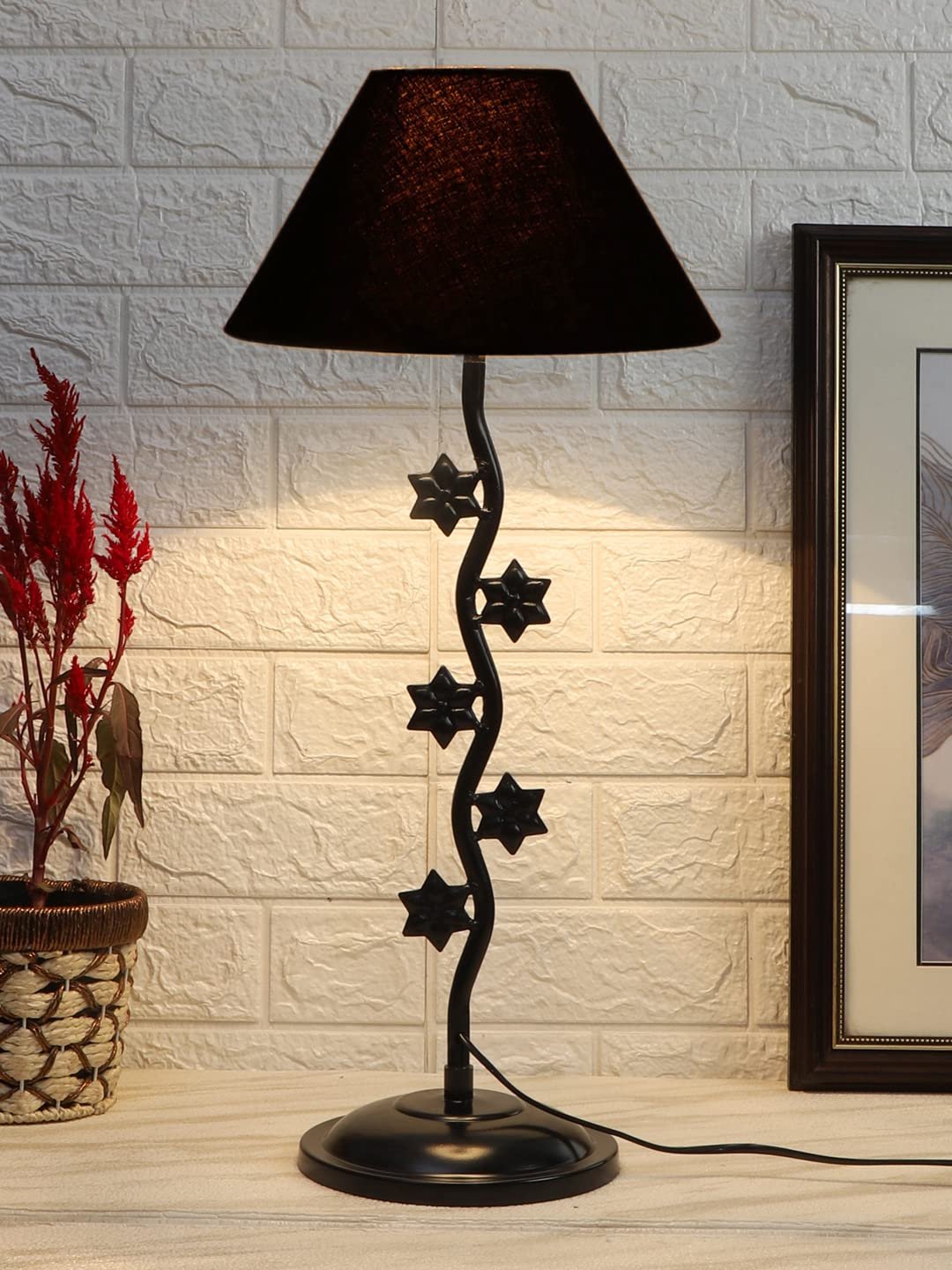 Black Cotton Zig zag Star Table lamp with Iron Base (AE21)