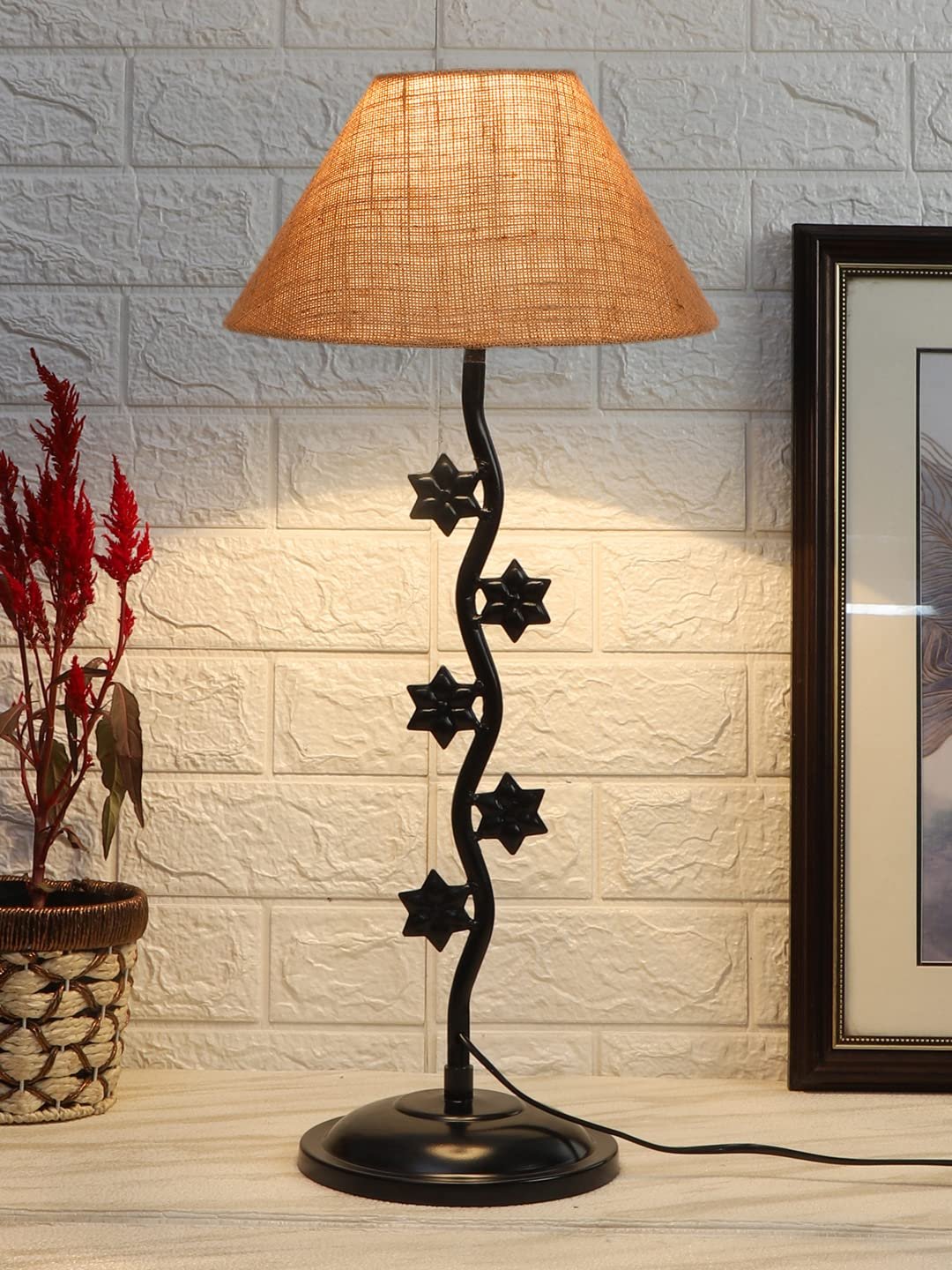 Beige Jute Zig zag Table Star lamp with Iron Base (AE27)