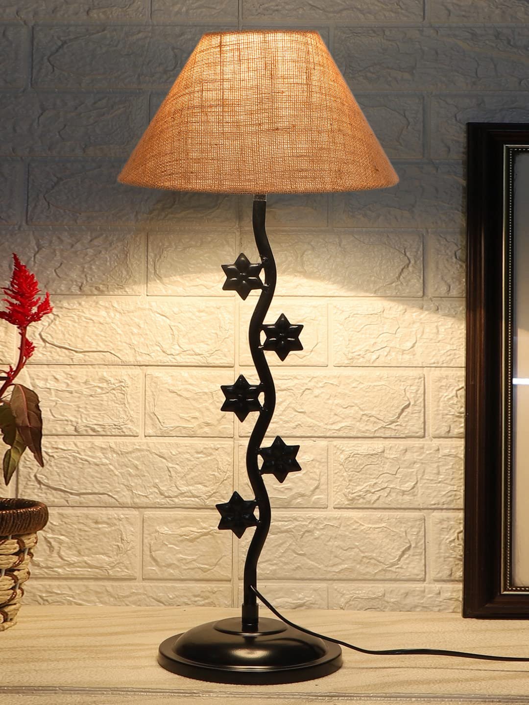 Beige Jute Zig zag Table Star lamp with Iron Base (AE27)