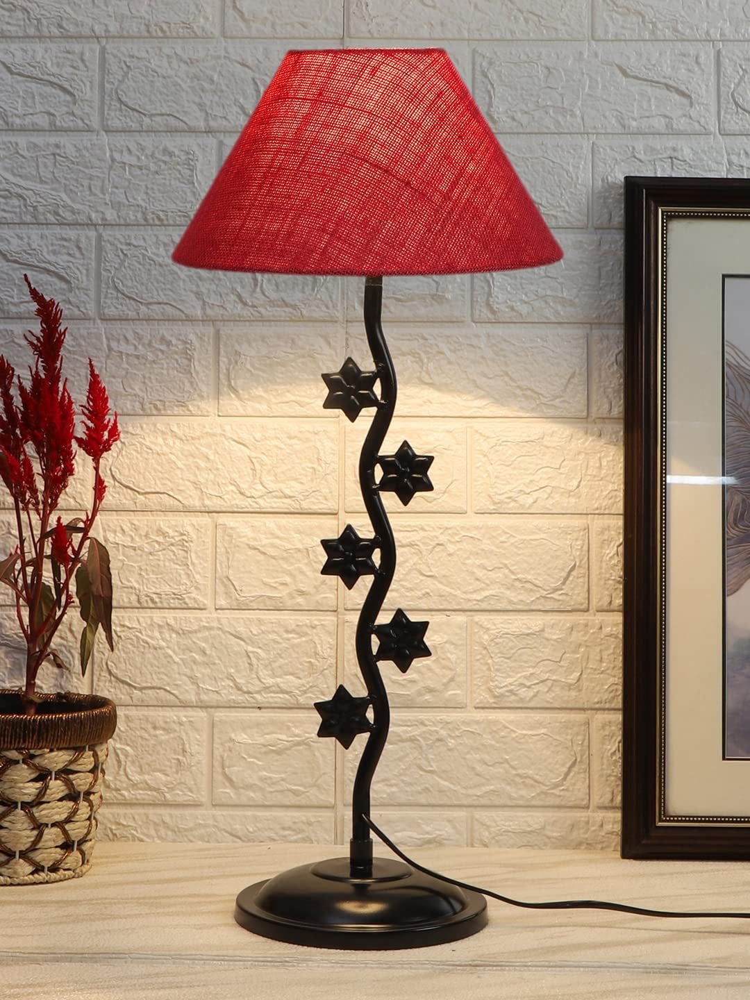 Pink Jute Zig zag Table Star lamp with Iron Base (AE28)