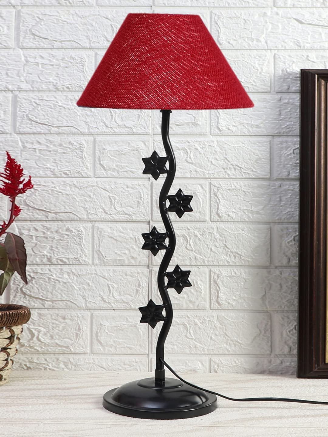 Maroon Jute Zig zag Star Table lamp with Iron Base (AE29)