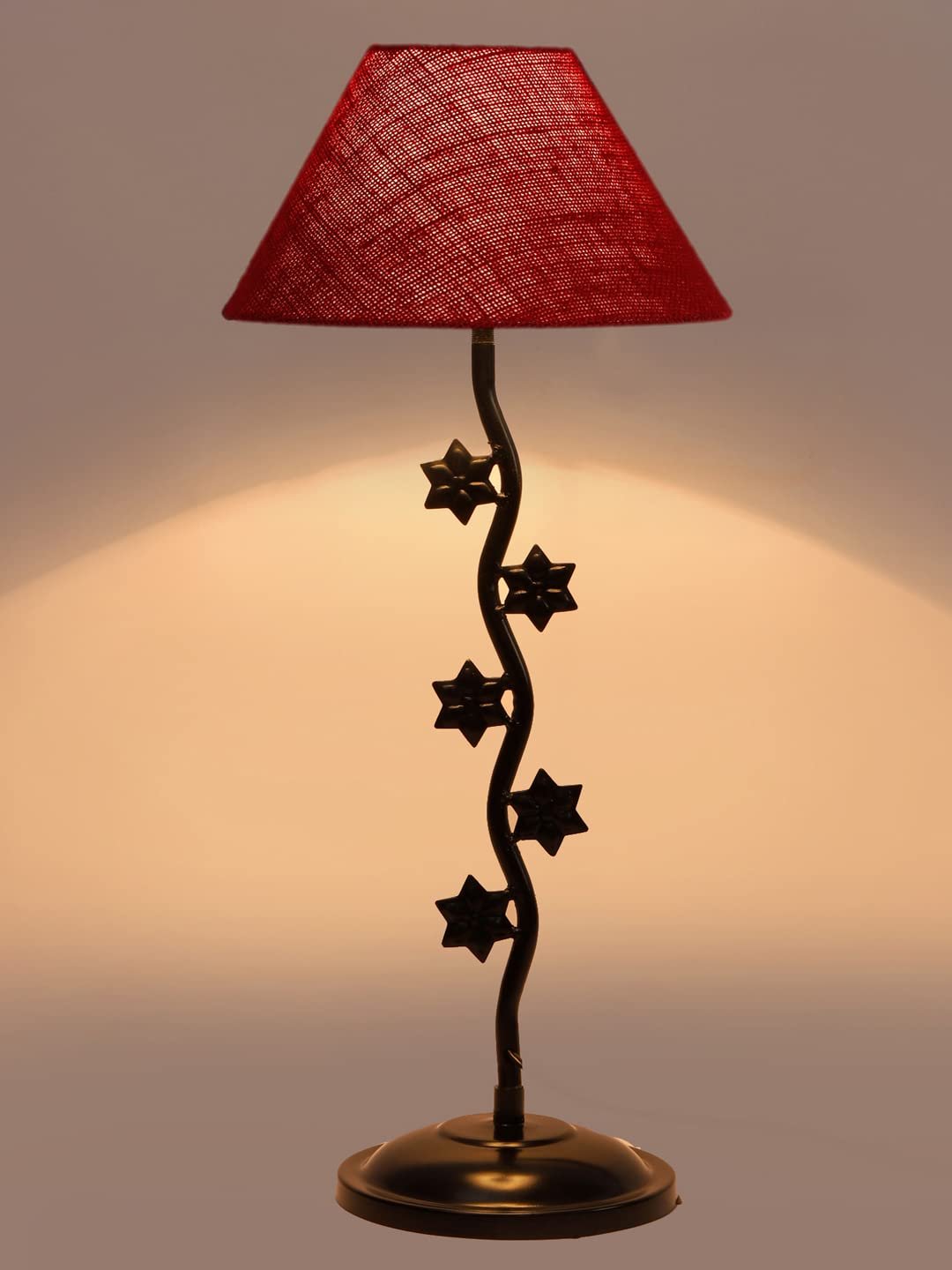 Maroon Jute Zig zag Star Table lamp with Iron Base (AE29)