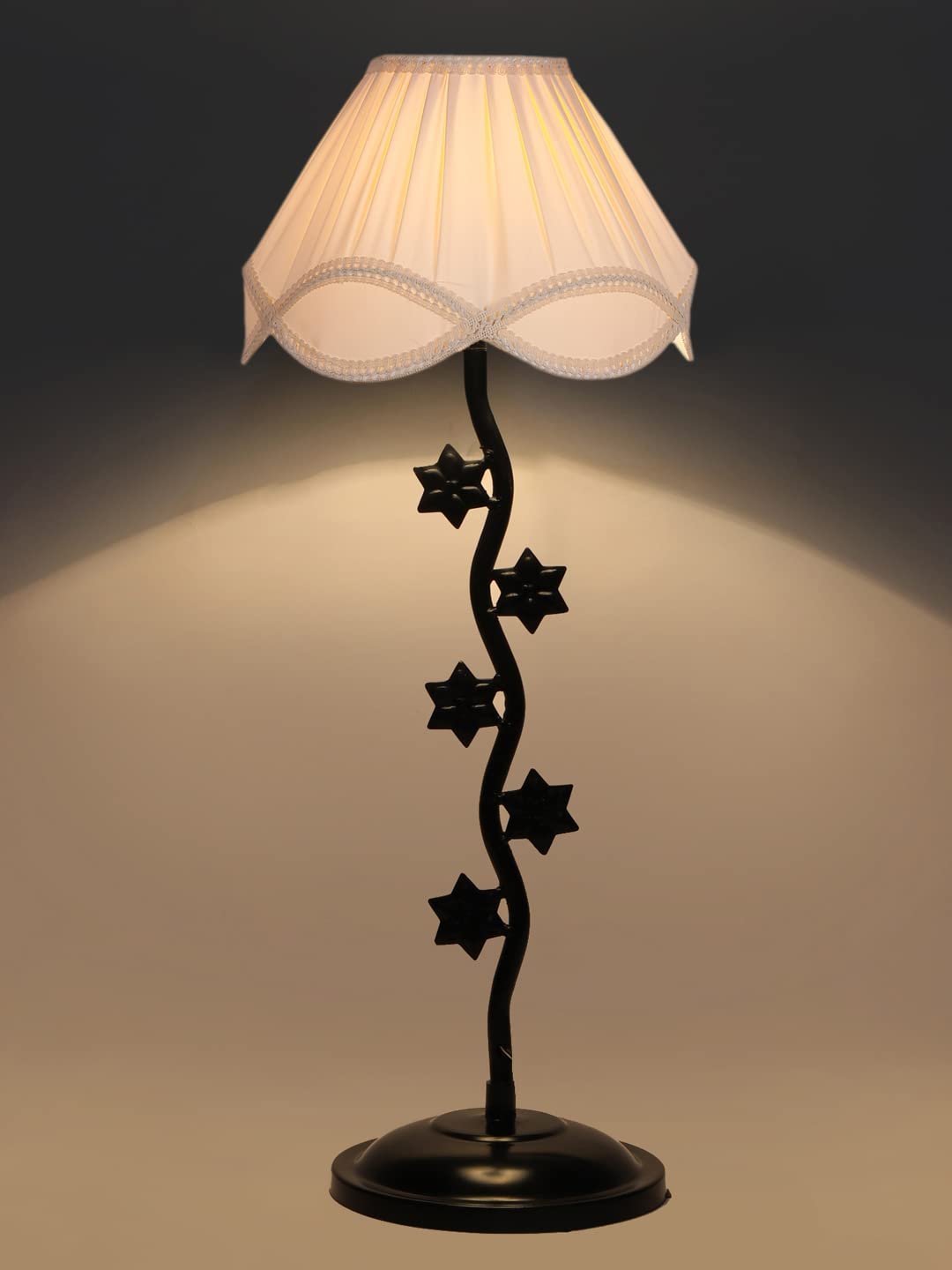 Vintage Off-White Cotton Zig Zag Star Table lamp with Iron Base (AE34)