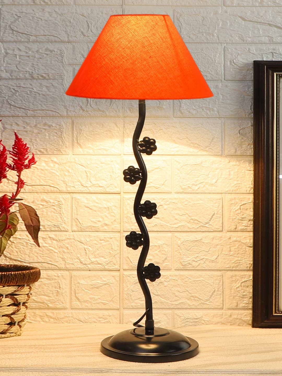 Orange Cotton Zig zag Tikli Table lamp with Iron Base (AE42)