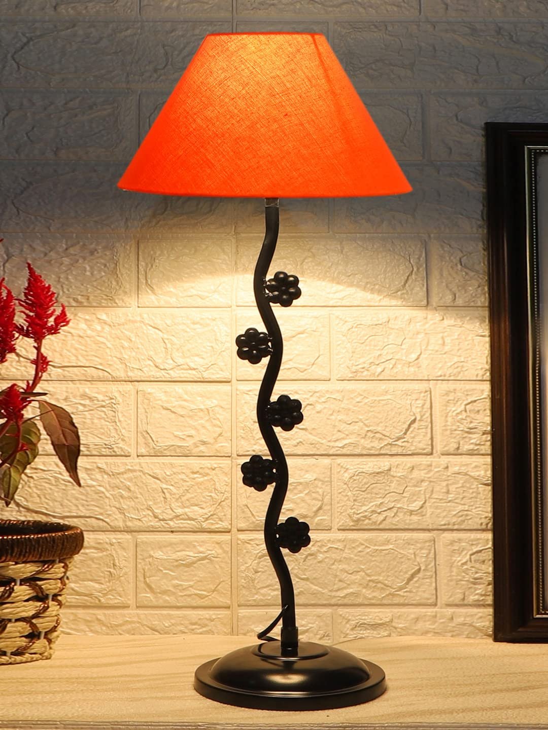 Orange Cotton Zig zag Tikli Table lamp with Iron Base (AE42)