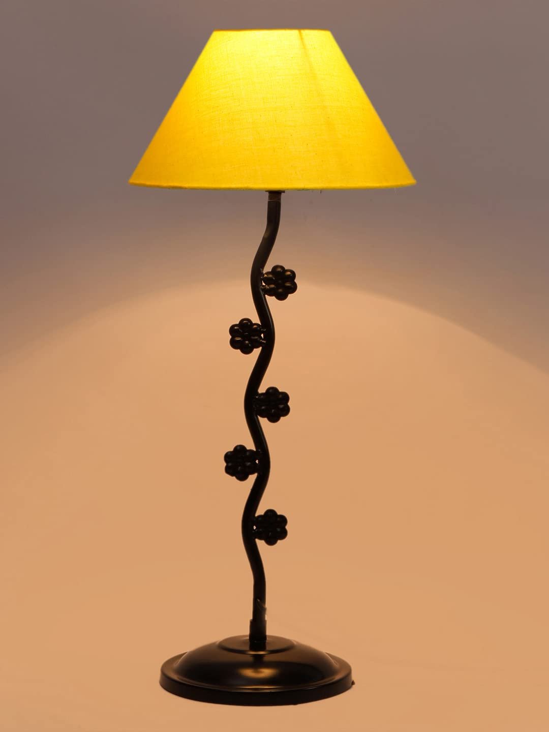 Yellow Cotton Zig zag Tikli Table lamp with Iron Base (AE43)