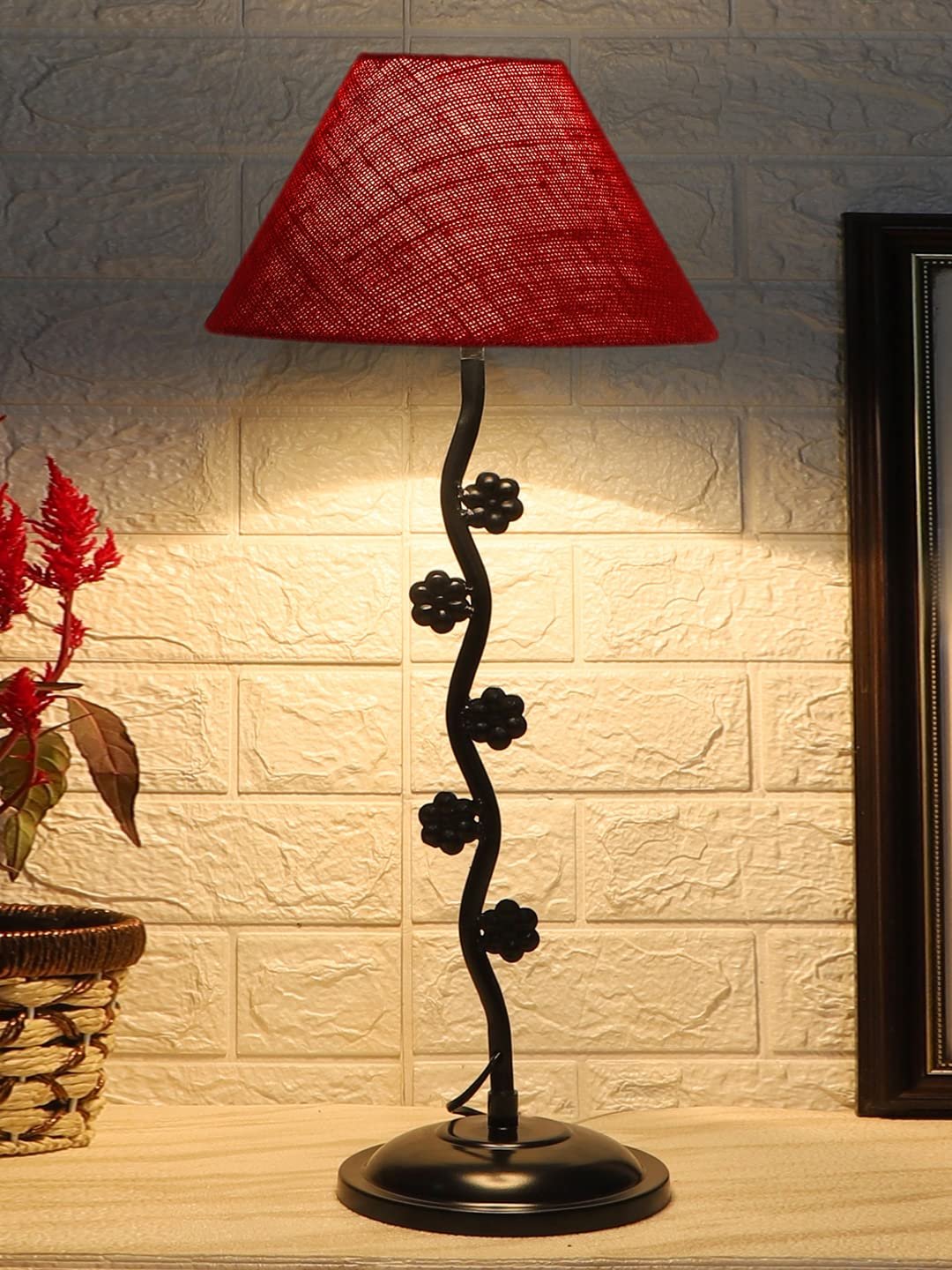 Maroon Jute Zig zag Tikli Table lamp with Iron Base (AE48)