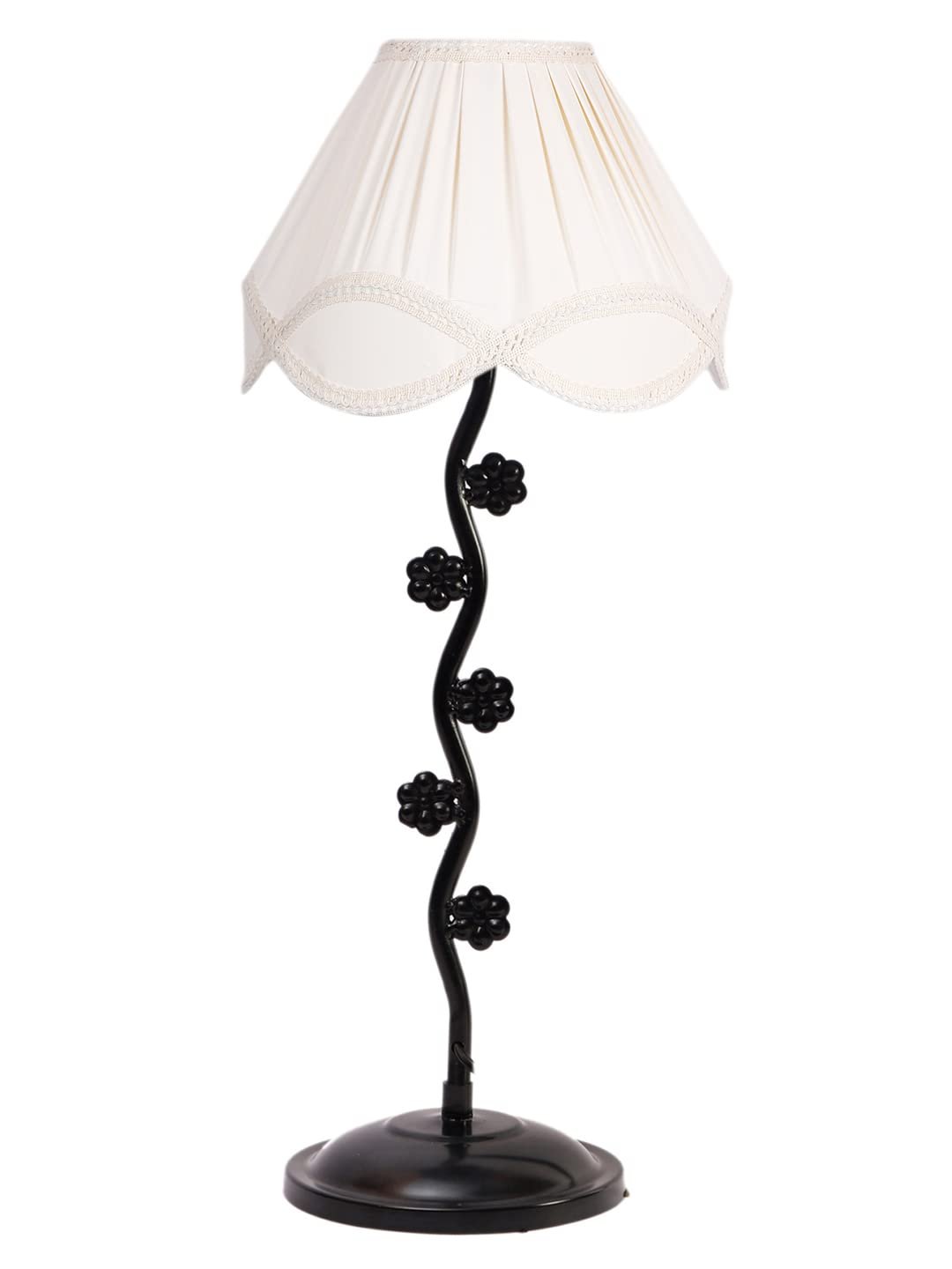 Vintage Off-White Cotton Zig Zag Tikli Table lamp with Iron Base (AE53)