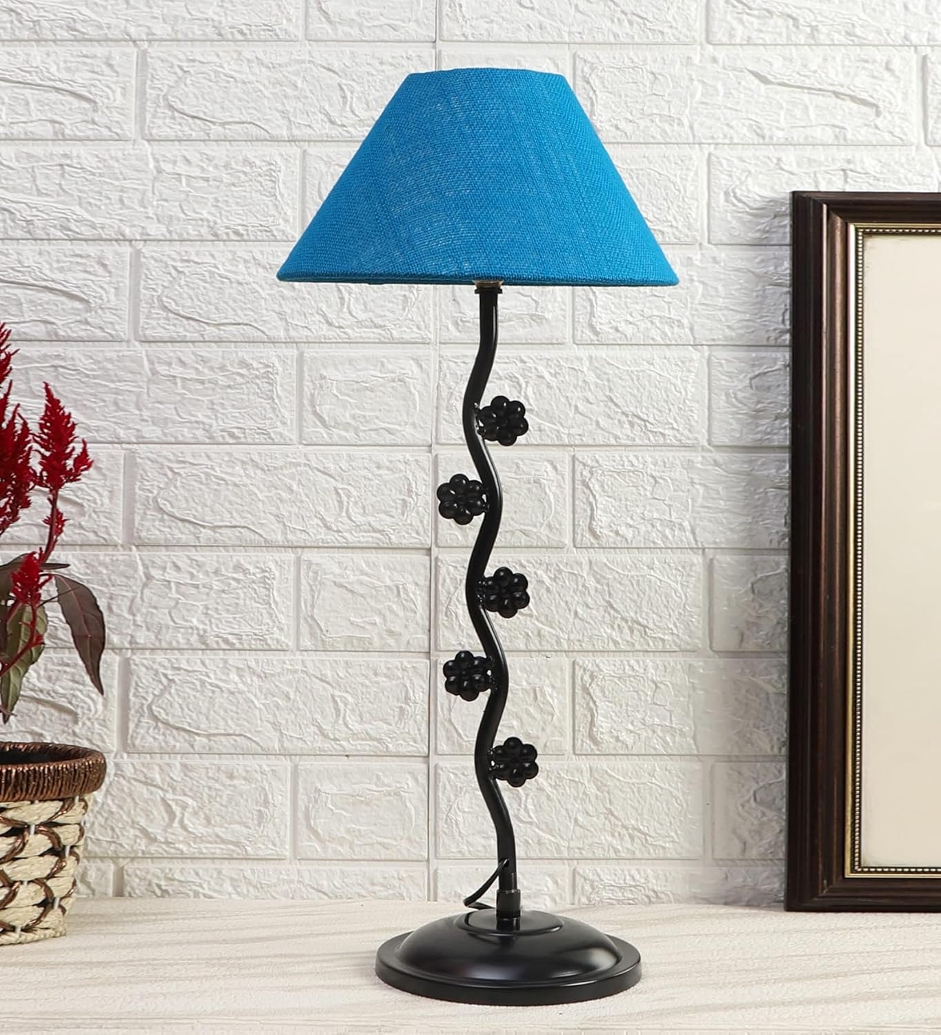Turquoise Jute Zig Zag Tikli Table lamp with Iron Base (AE57)