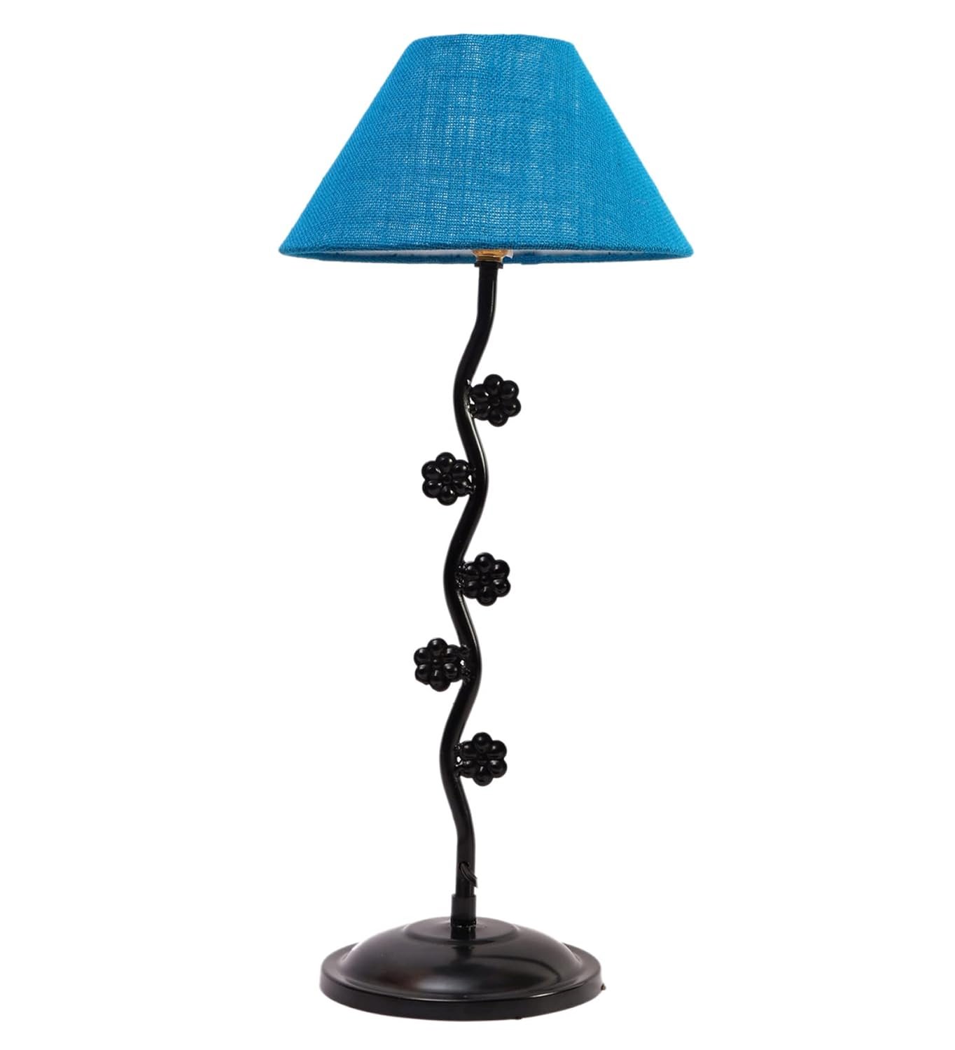 Turquoise Jute Zig Zag Tikli Table lamp with Iron Base (AE57)