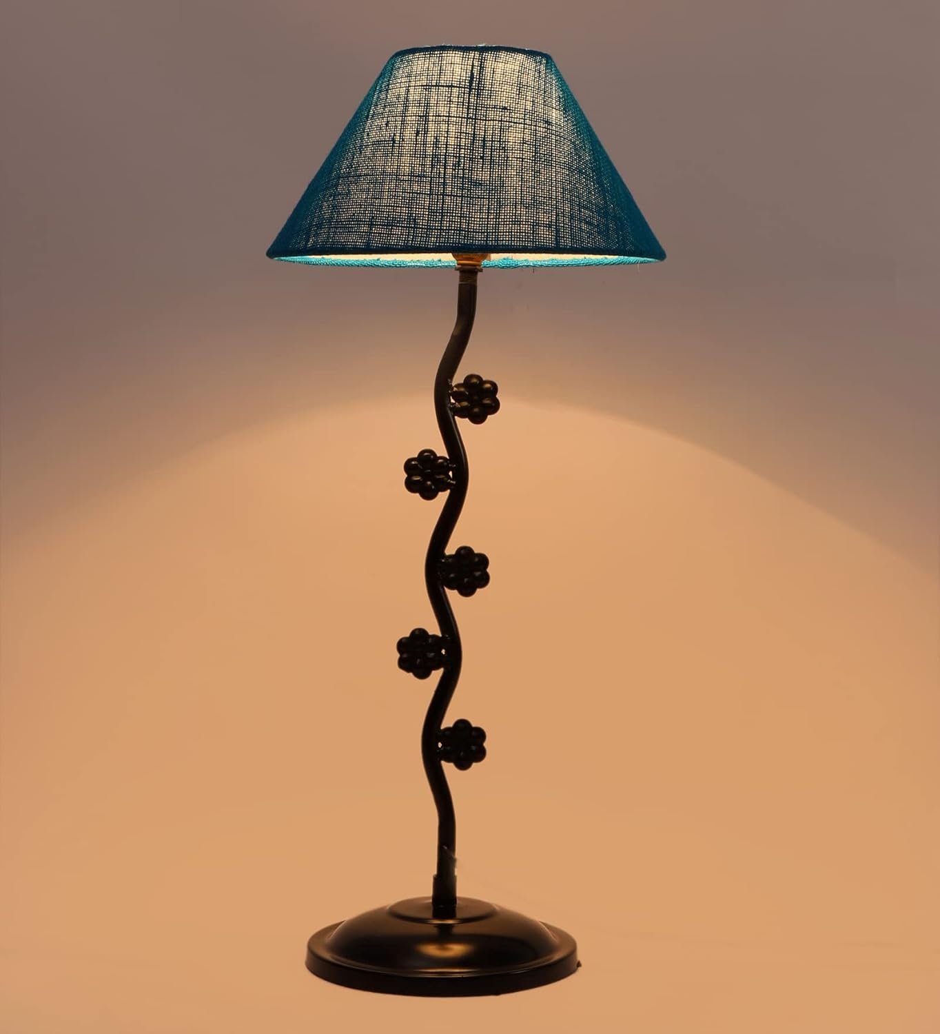 Turquoise Jute Zig Zag Tikli Table lamp with Iron Base (AE57)