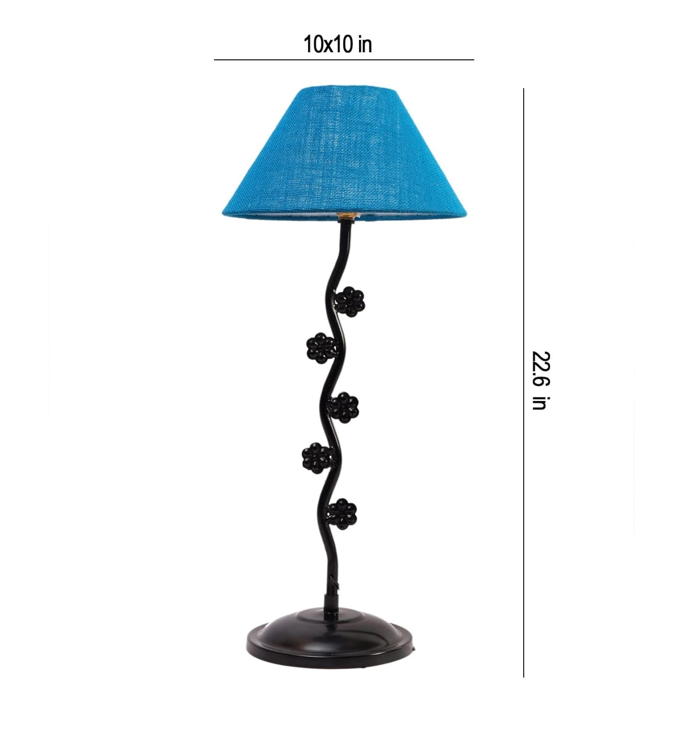 Turquoise Jute Zig Zag Tikli Table lamp with Iron Base (AE57)