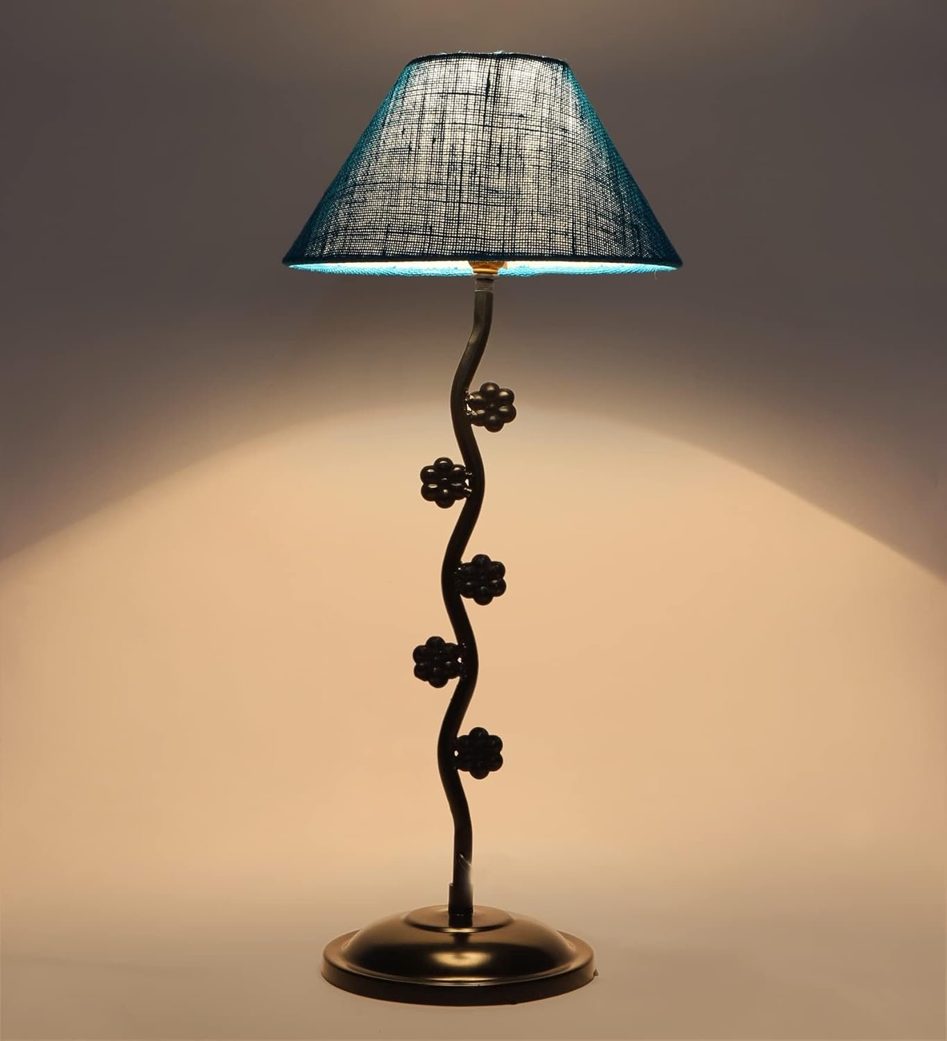 Turquoise Jute Zig Zag Tikli Table lamp with Iron Base (AE57)