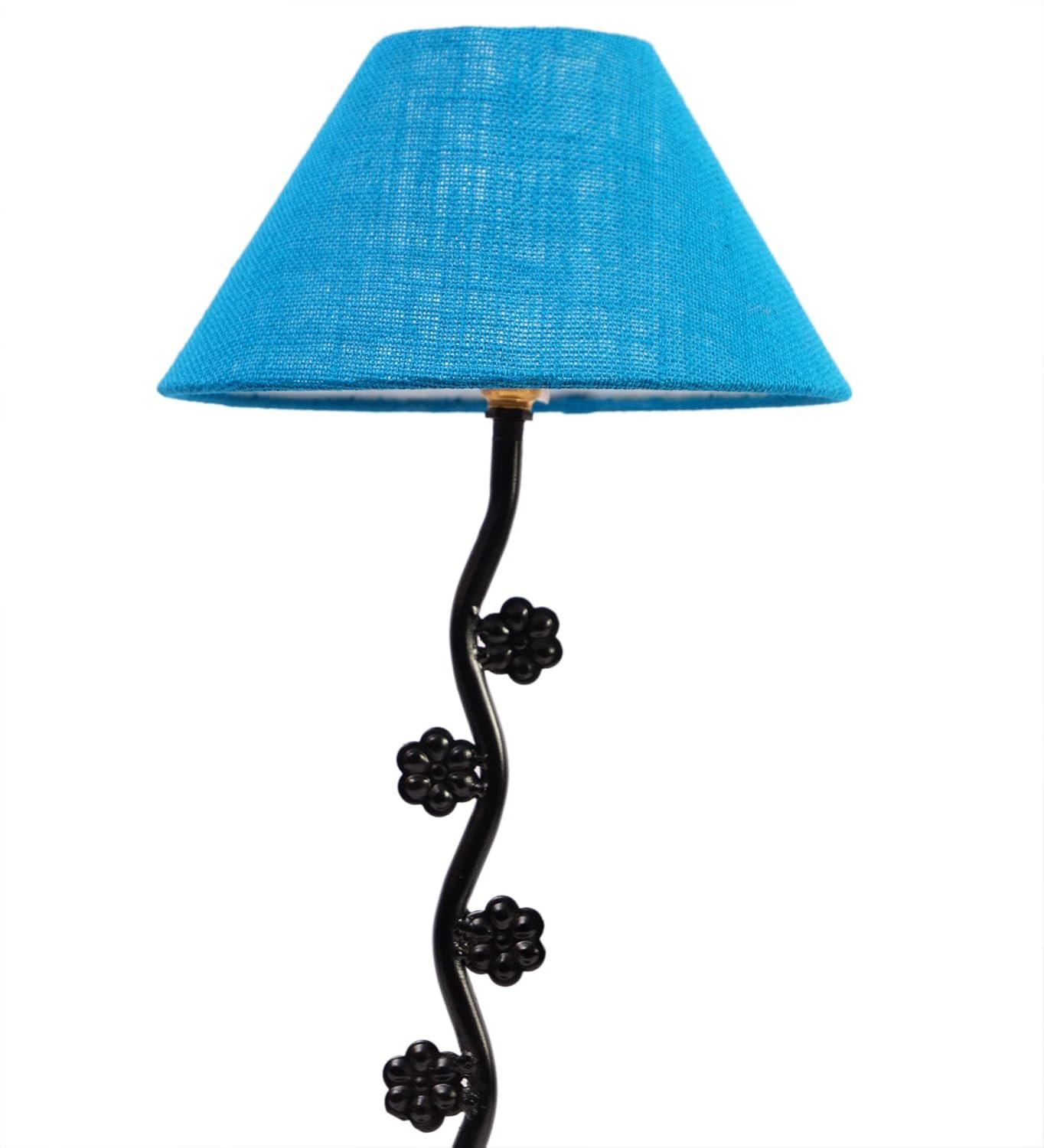 Turquoise Jute Zig Zag Tikli Table lamp with Iron Base (AE57)
