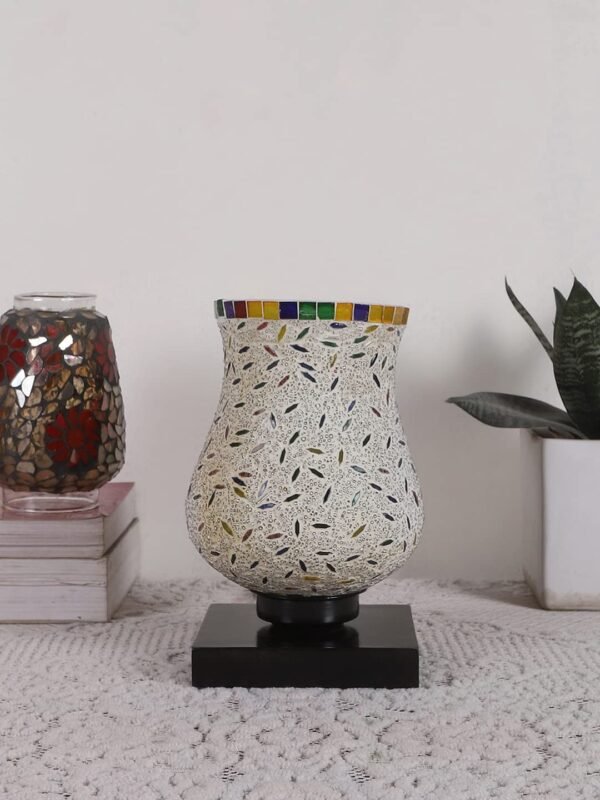 Black Wood Square Table lamp with Mosaic Glass (Fd02