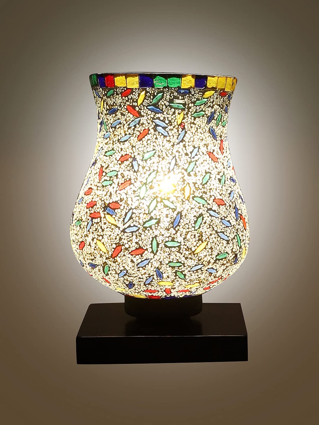 Black Wood Square Table lamp with Mosaic Glass (Fd02