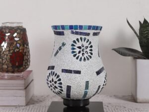 Black Wood Square Table lamp with Mosaic Glass (FD03)