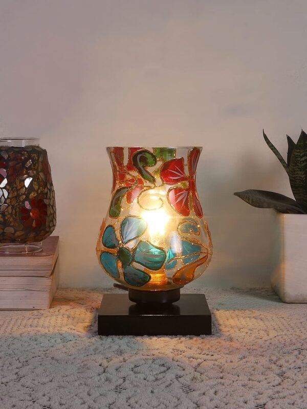 Black Wood Square Table lamp with Mosaic Glass -FD04