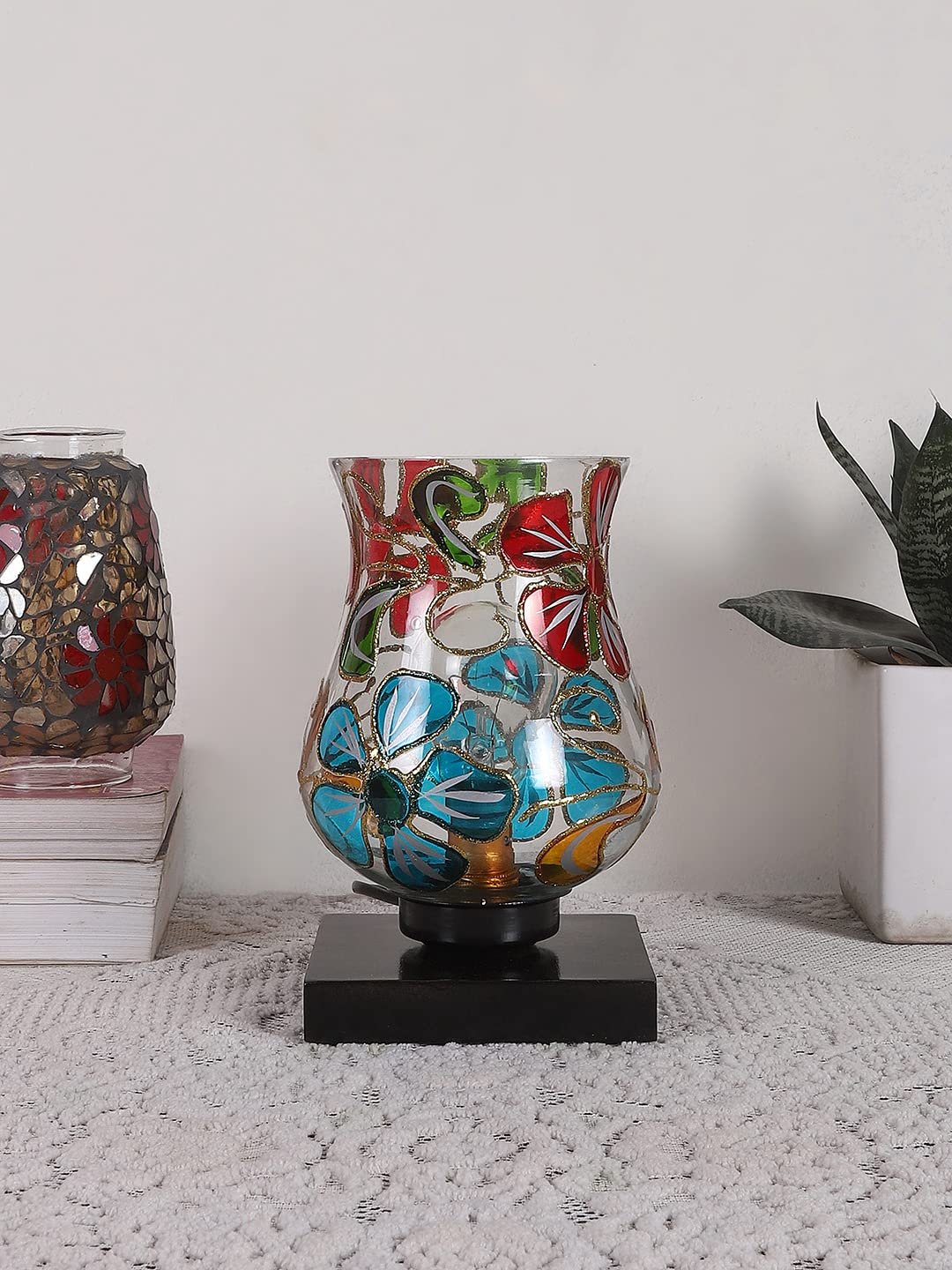 Black Wood Square Table lamp with Mosaic Glass -FD04