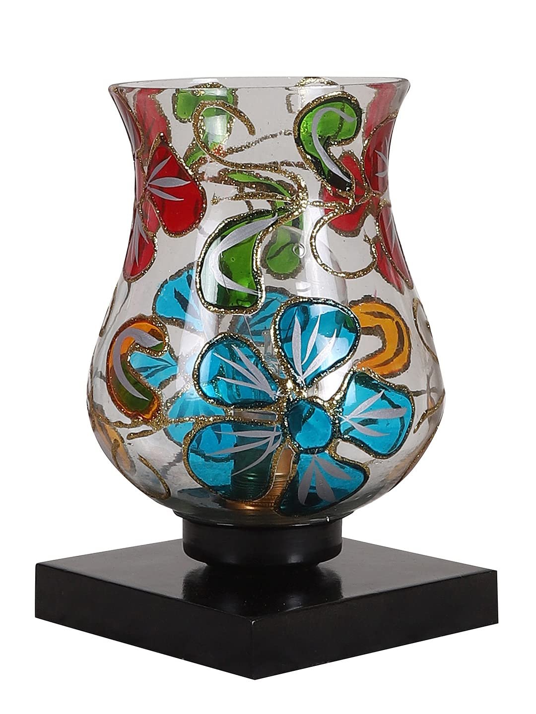 Black Wood Square Table lamp with Mosaic Glass -FD04