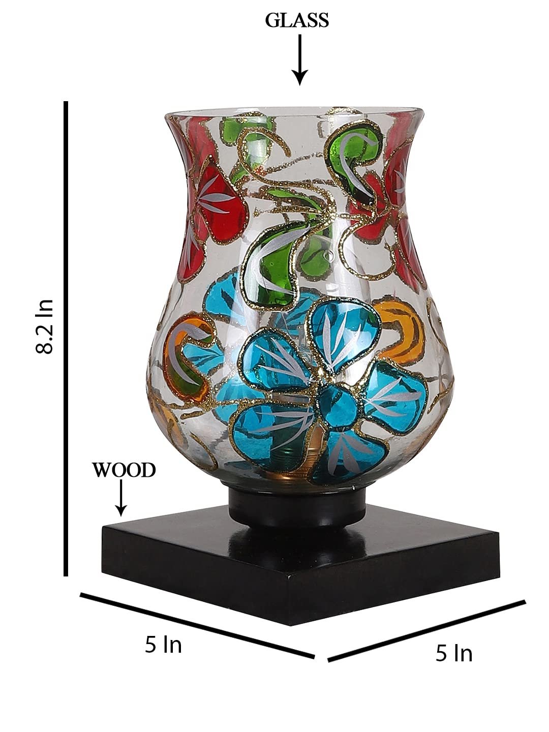 Black Wood Square Table lamp with Mosaic Glass -FD04