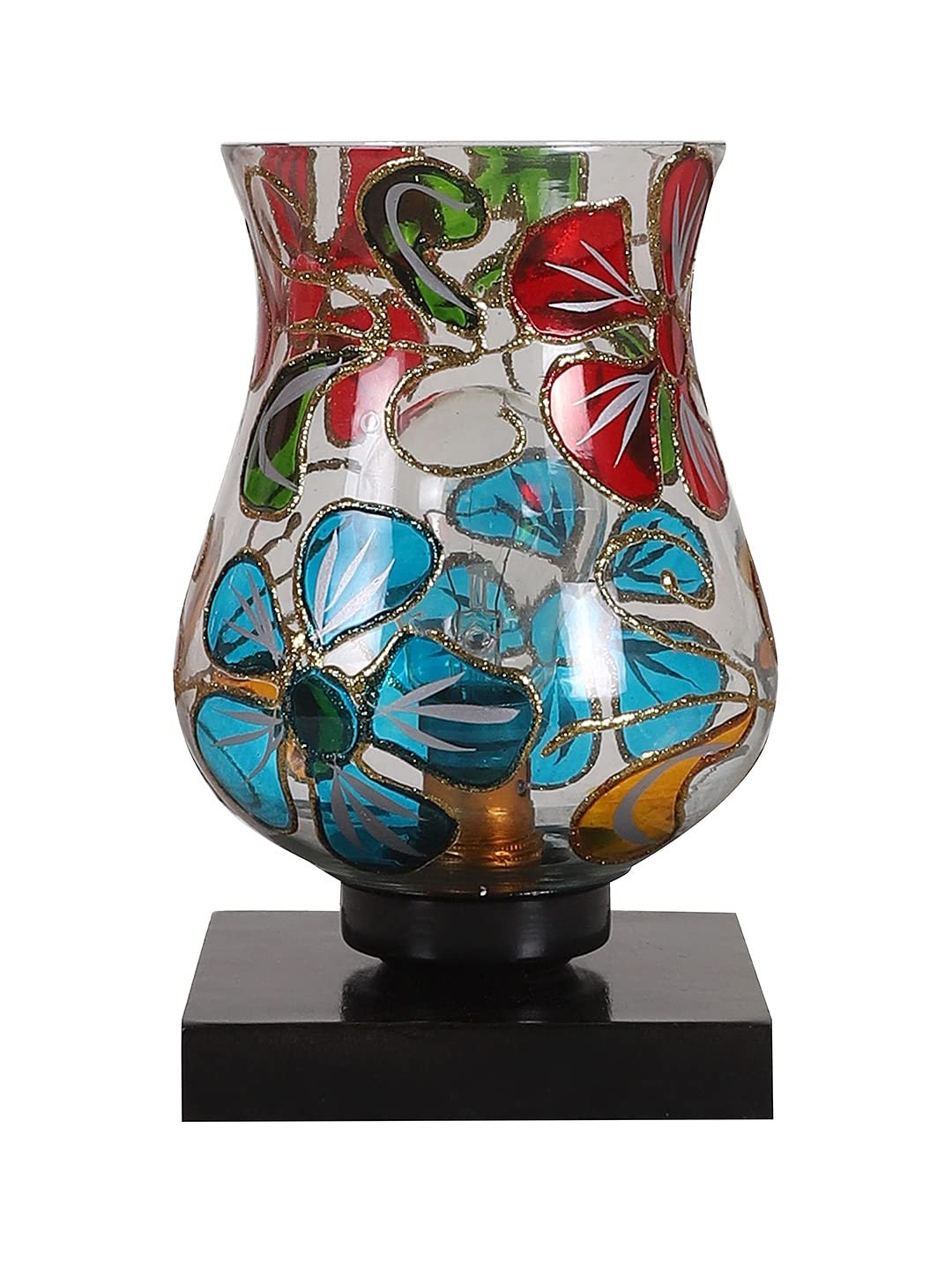 Black Wood Square Table lamp with Mosaic Glass -FD04