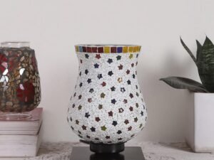 Black Wood Square Table lamp with Mosaic Glass -FD