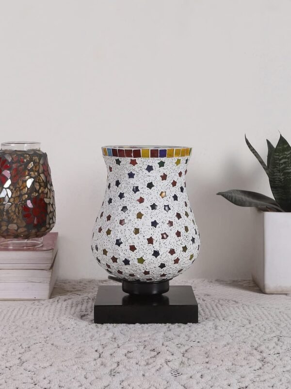 Black Wood Square Table lamp with Mosaic Glass -FD