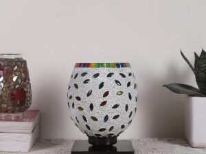 Black Wood Square Table lamp with Mosaic Glass -FD06