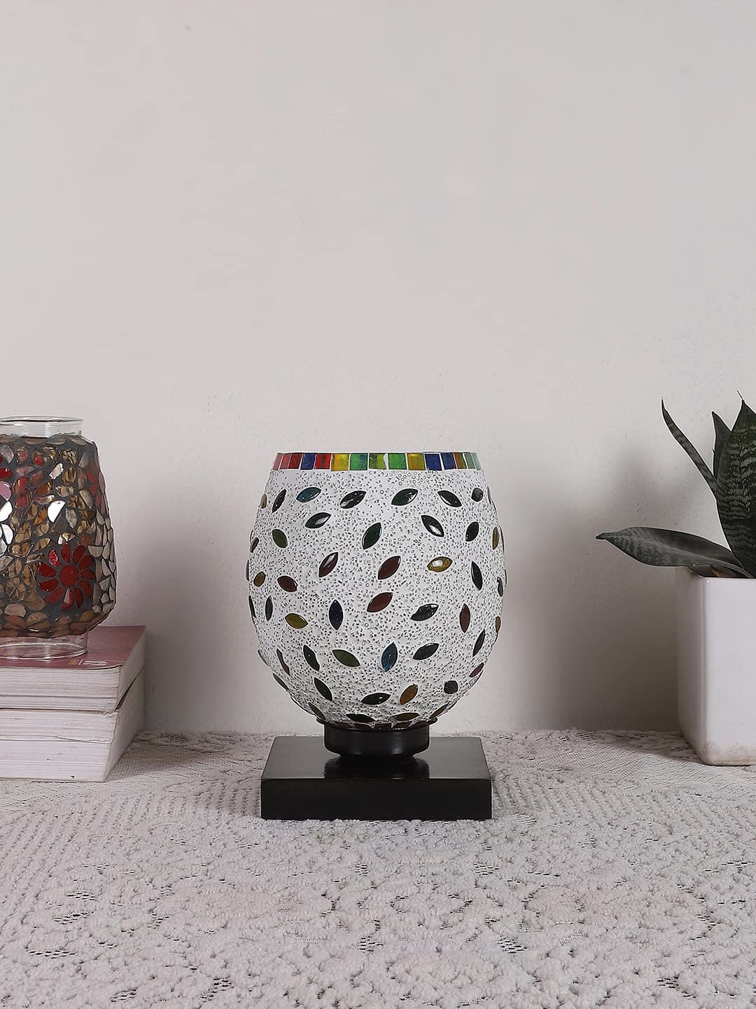 Black Wood Square Table lamp with Mosaic Glass -FD06