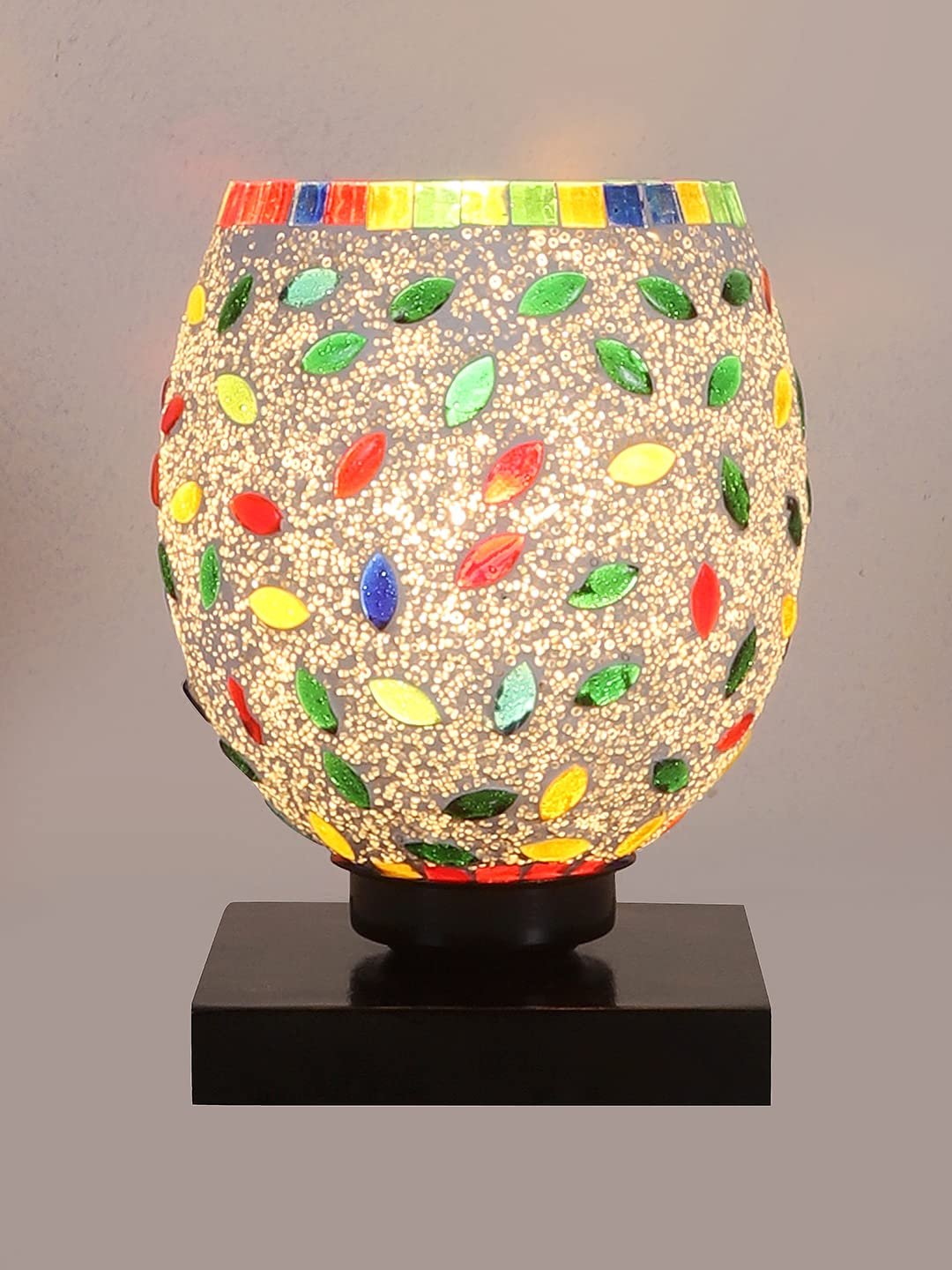 Black Wood Square Table lamp with Mosaic Glass -FD06