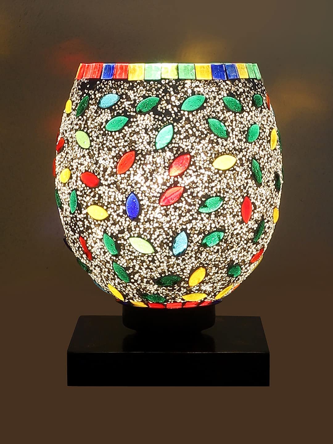 Black Wood Square Table lamp with Mosaic Glass -FD06