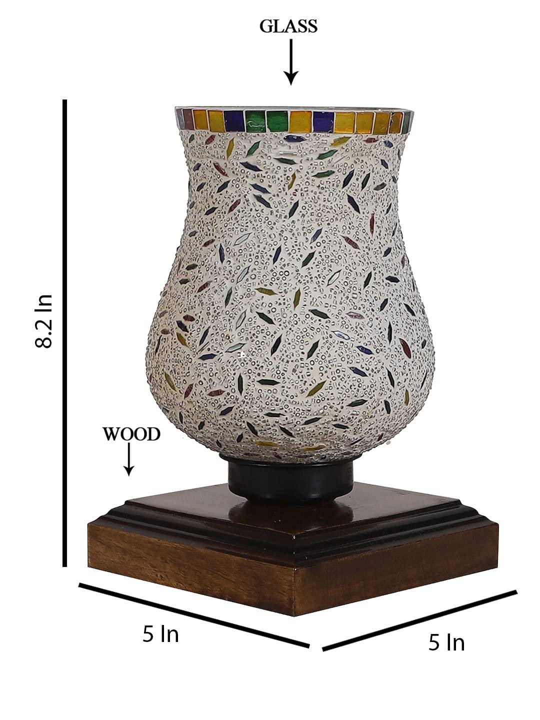 Dark Brown Wood Square Table lamp with Mosaic Glass -FD09